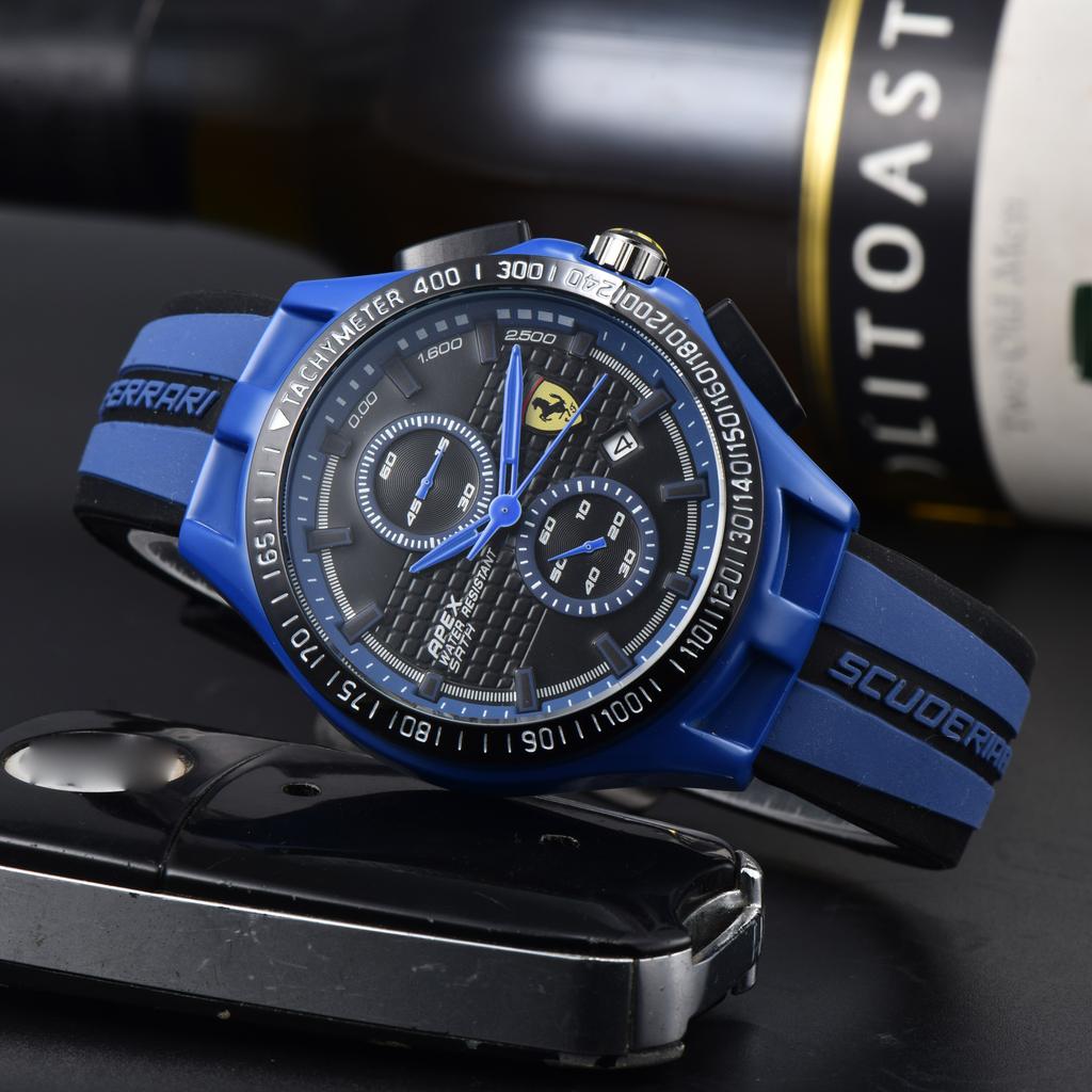 Ferrari Logo Large Dial Clock Rubber Strap Luxury Men's Quartz Watch For Ferrari F430 Stradale 458 488 599 612 FF F12 F1 Charles