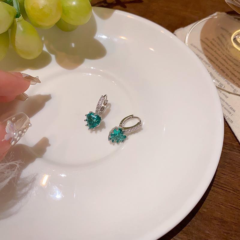 Exquisite Blue Zircon Micro-Inlaid Diamond Heart Earrings for Women