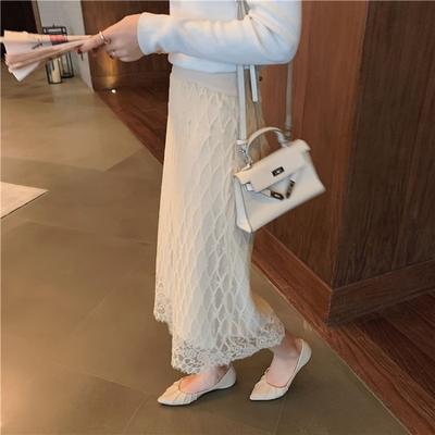 Autumn and Winter Knitted Half Skirt Women Sweater A-Shape Water Soluble Lace Wearing On Both Sides with Wrapped Hip Wool Skirt