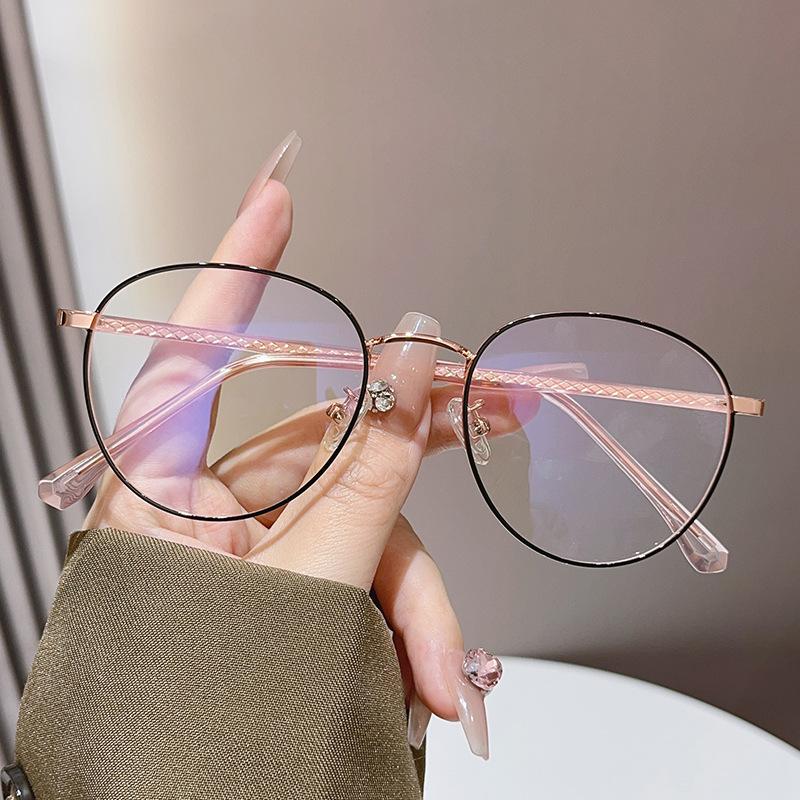Literary Oval Frame Anti-Blue Glasses With Myopia Flat Glasses Xiaohongshu Tr Retro Frames