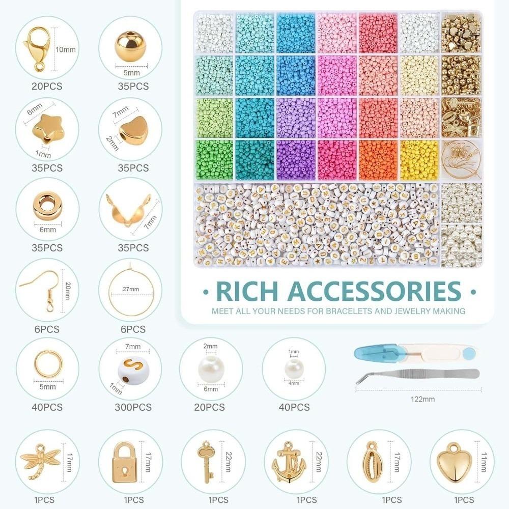 28+2Grid Jewelry Making 3mm Glass Beads Set with Letter Bead Premium Glass Rice Beads Set Friends