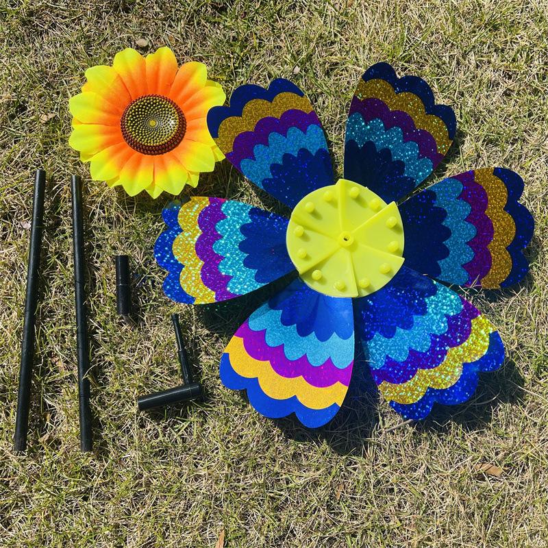 1Pcs Outdoor Kid Toy Sequin Flower Shaped Laser Handheld Windmill Home Garden Decoration Wind Spinner Whirligig Yard Decor