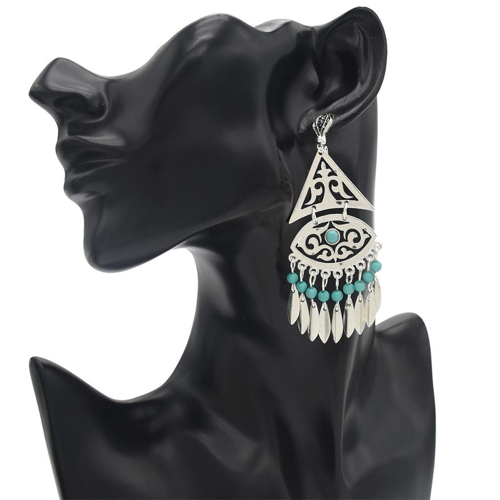 Women's Vintage Bohemian Style Tassel Hook Earrings and Necklace Jewelry Set 74GR