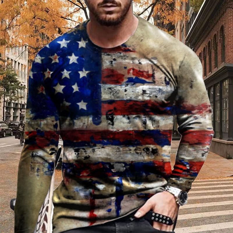 

Новые мужские футболки с принтом в полоску 3D, футболки с длинным рукавом, повседневные свитера с круглым вырезом, мужская одежда больших размеров 8XL дубильная кора