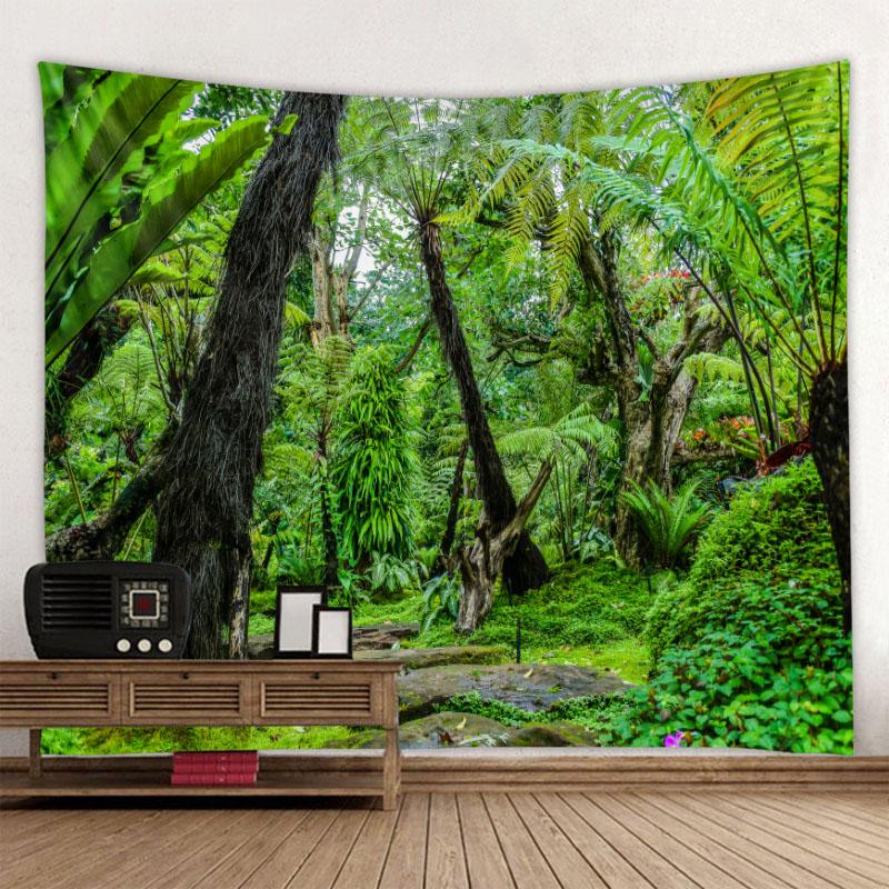 Green Jungle Tapestry Beautiful Natural Forest Large Wall Hanging Hippie Bohemian Mandala Wall Art Home Decoration 8 Sizes
