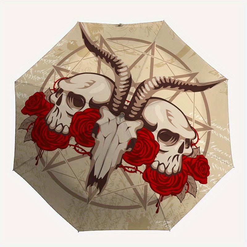 Skull & Roses Pentagram Sticker - Gothic DecorUmbrella, Portable 3-Fold Compact Umbrella,Christmas Gift ES526