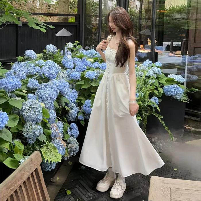 Women's Summer 2025 Elegant French-Style Suspender Dress with Beautiful Mid-Length Design