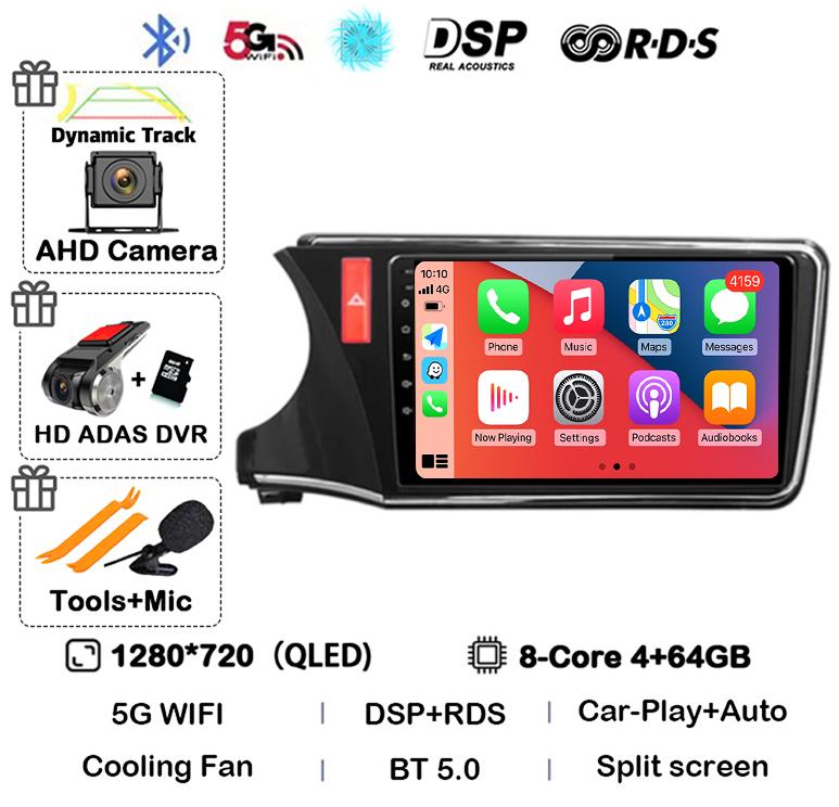 Android 14 Carplay Auto Car Radio For Honda CITY 2014 2015 2016 2017 2018 2019 Multimedia Stereo Player GPS 4G+WIFI 360 Camera