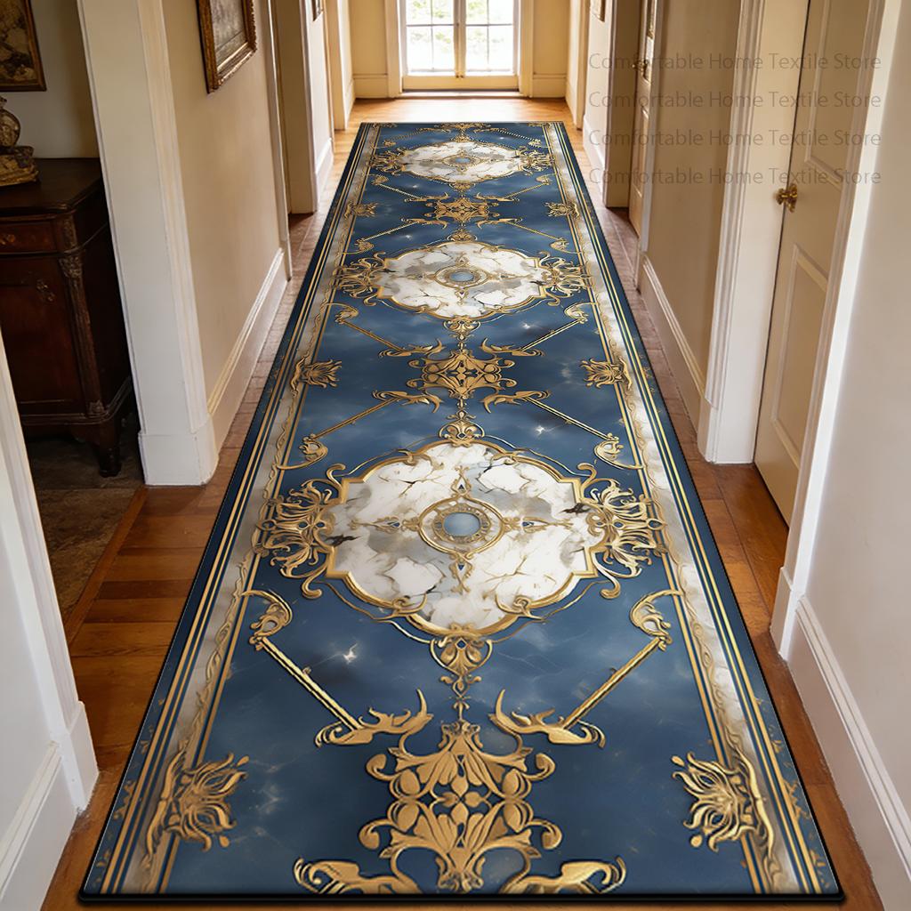 Luxurious European Patterns Long Corridor Carpet Decoration Doorway Stairway Antiskid Rug Easy Clean Lint-free Long Runner Mats