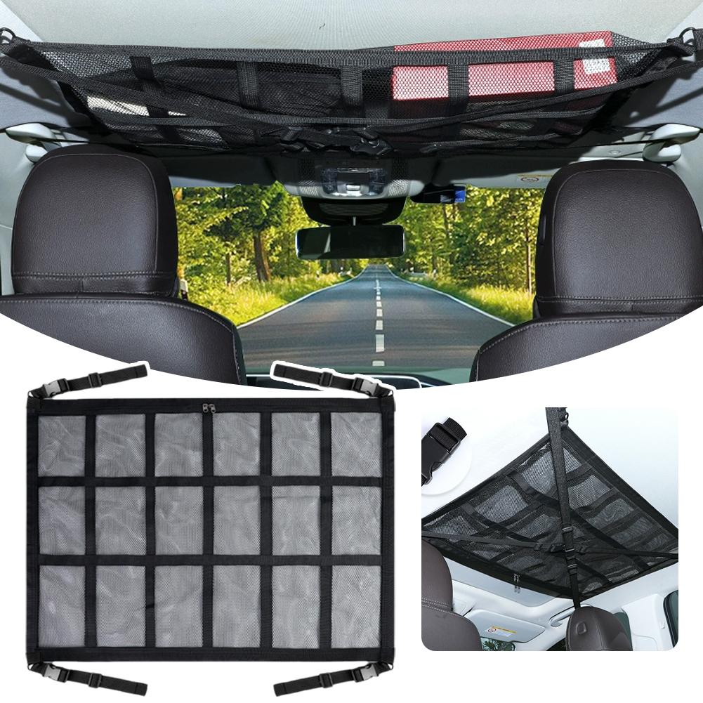 Anti Sagging Luggage Car Roof Top Ceiling Cargo Net Pocket Mesh Organizer Bag For SUV Van Camping Cab 3Sizes