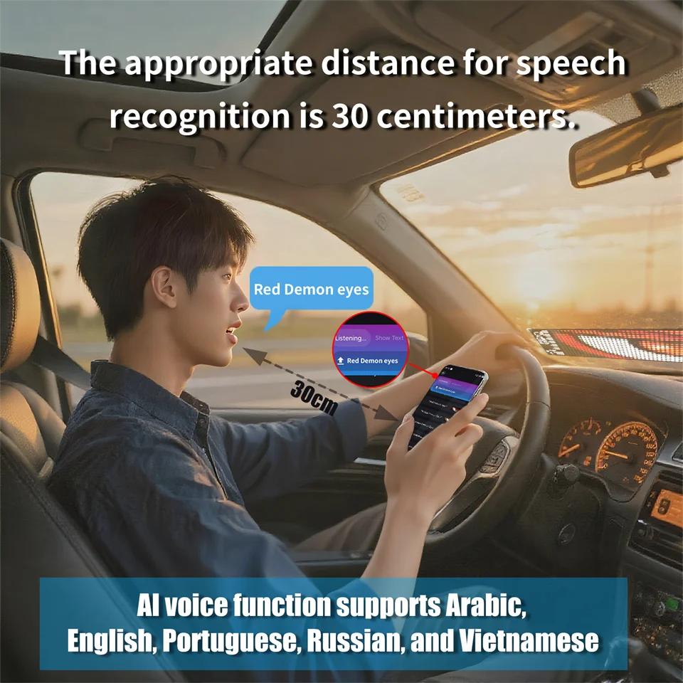 LED Matrix Panel with AI Voice Control, App Programmable Pixel Sign for Car with Flexible Scrolling Text & Animation Display