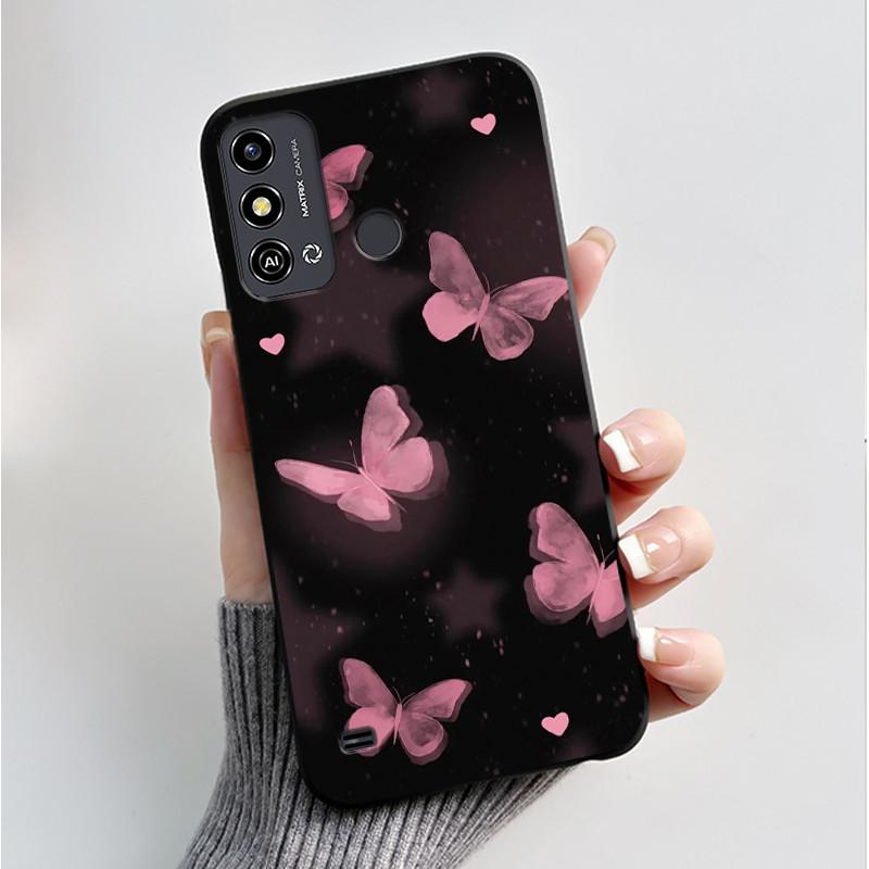 Case For ZTE Blade A53 BladeA53 Pro Casing Luxury Fashion Butterfly Flowers Black Soft TPU Silicone Protective Cover Phone Shell