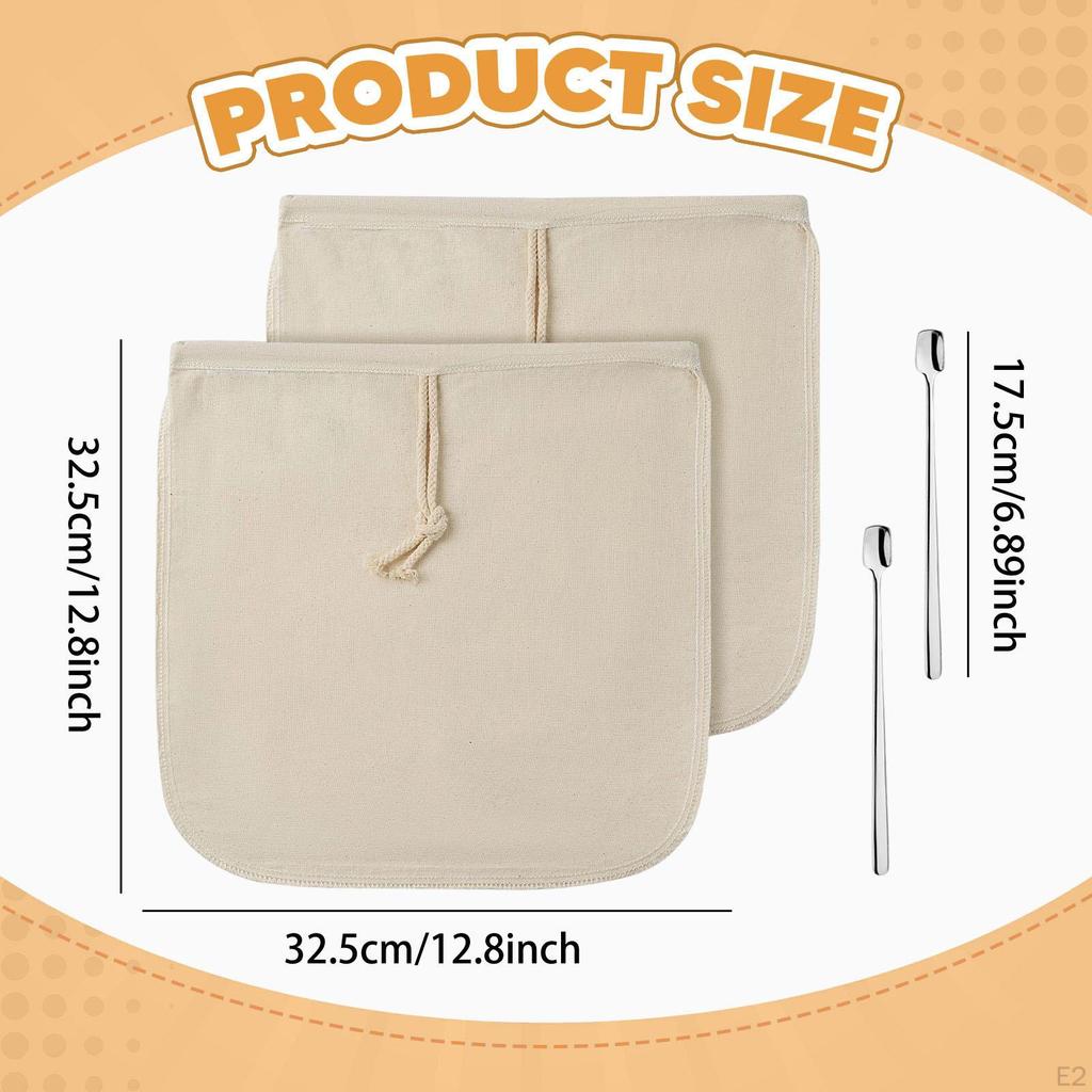 2Pcs Cold Brew Coffee Bags w/ Stainless Steel Spoons, Reusable, Easy to Use for