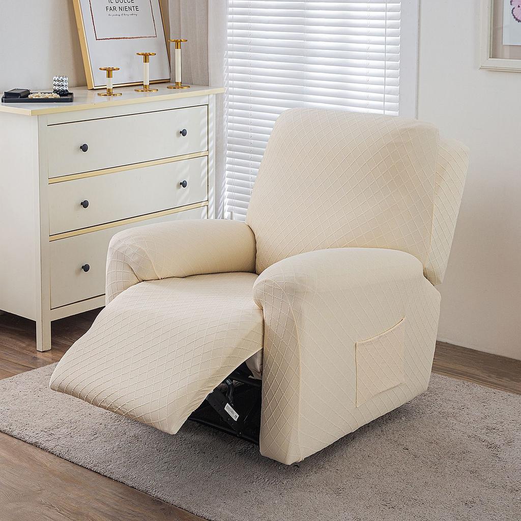 Twill Grid Elastic Recliner Cover Single Sofa Cover All-Inclusive Rocking Chair Cover Protective Cover Thickened Leisure Chair Cover