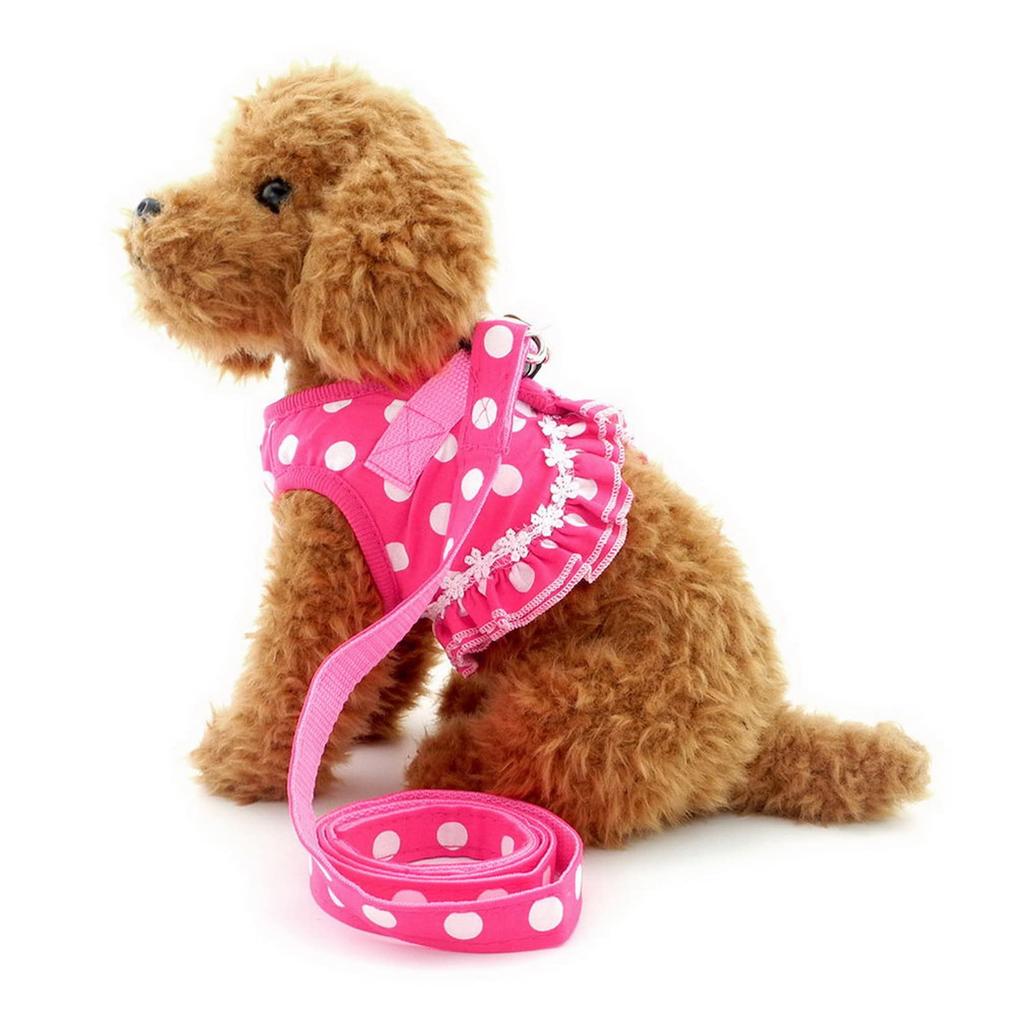 Zunea Pet Supplies Dog Harness for Small Dogs Cute Dot Polka Dot Pattern Lead Set Breathable Soft Mesh Lining Stylish Dog Clothes Vest Walking Pink S