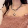 Exaggerate Beaded Necklace Irregular Heart Pendant Necklace Personality Collarbone Chain  Women