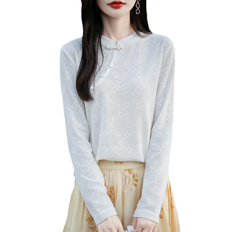Autumn and Winter New Chinese Plate Button Knitted Top Women's Tops Soft Retro Bottom Shirt
