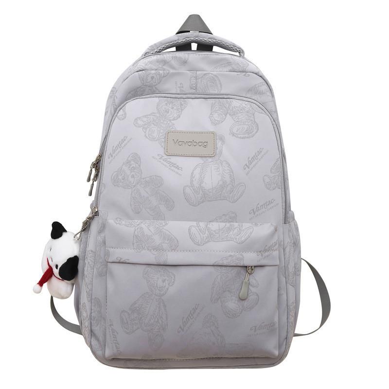 Cartoon Print Cute Bear Unisex Laptop Backpack For College High School Students Waterproof Nylon Material