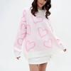 Fashion Round Neck Heart Contrast Color Sweater Loose Pullover Knitwear Round Neck Neck Love Sweater