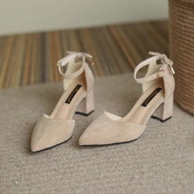 Women Pumps Chunky High Heels Shoes Summer Pointed Toe Suede Sandals Luxury Party Dresses Sexy Women Shoes Female Office Shoes