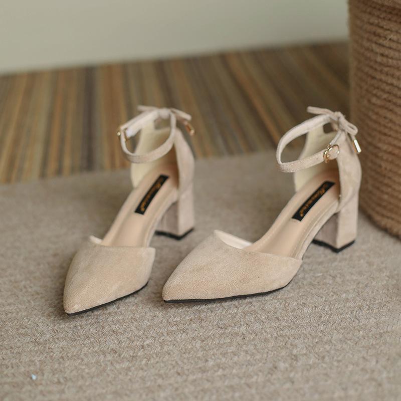 Fashion Women Pumps Chunky High Heels Shoes Summer Pointed Toe Suede Sandals Luxury Party Dresses Sexy Women Shoes Female Office Shoes