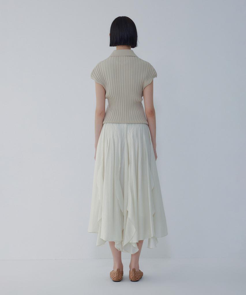 Bobeu Crinkle Ruffle Long Skirt_Ivory 7156235004