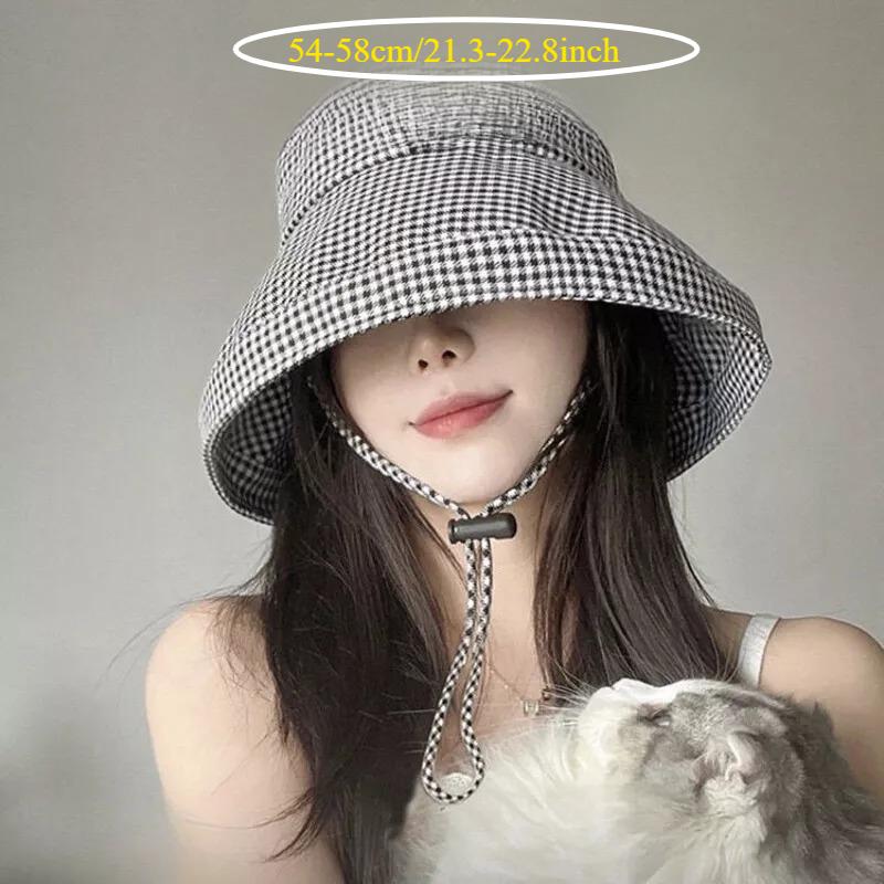 Ladies' Thousand Bird Grid Fisherman's Hat Wide Brimmed Hat Sunshine Summer Leisure Beach Outdoor