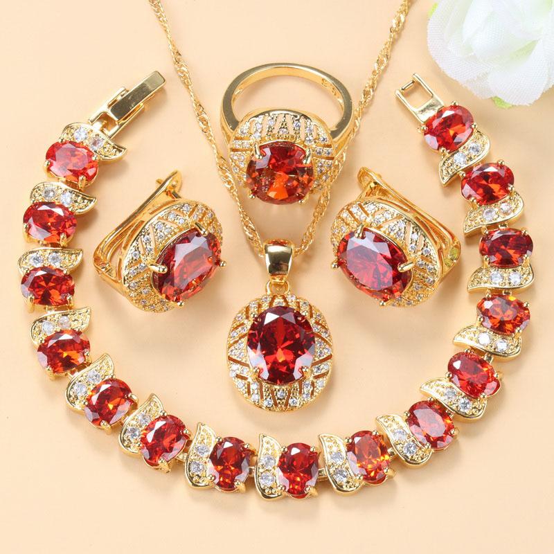 10-Colors Zircon Big Jewelry Sets Necklace And Clip Earrings Bridal Sets For Women African  Gold Plated Wedding Accessories