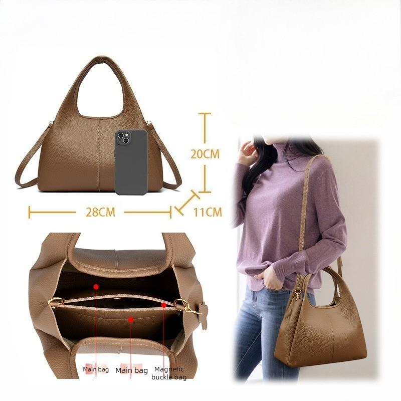 Women's Soft Leather Bucket Bag, High-quality Cowhide Texture, Shoulder/crossbody Bag, Large Capacity Tote Bag