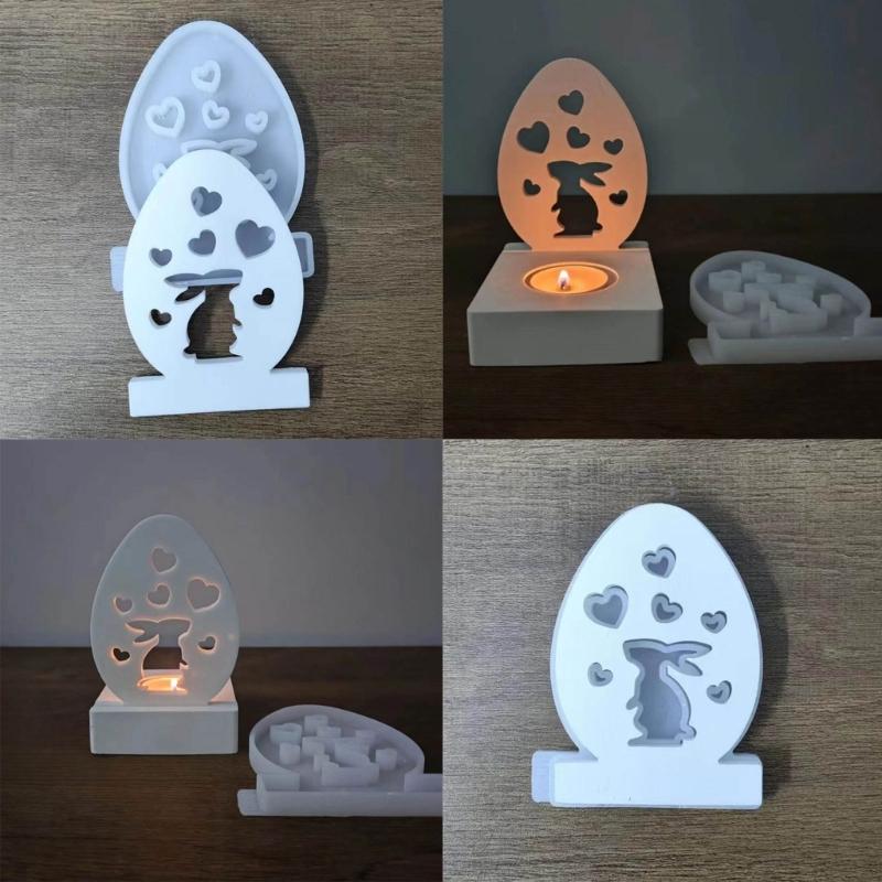 Handmade Candlestick Silicone Molds DIY Heart Rabbit Candle Holder Epoxy Casting Moulds Easter Rabbit Resin Moulds