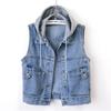 Women Denim Vest Jackets Spring Autumn Pocket Hooded  Short Jean Waistcoat Sleeveless Jacket Outerwear Female Casual Top
