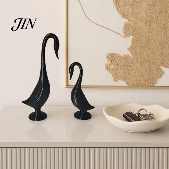 3D Printed Swan Ornament 2Pcs Figurine, Artistic Sculpture with Stable Base, Decorative Collectible Desktop Art Double Ornaments, Minimalist