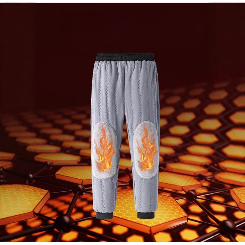 Warm Winter Men's Straight Pants Double-deck Knee Pads Windproof Warm Cotton-Padded Pants Trousers Elastic Thick Thermal Sweatpants