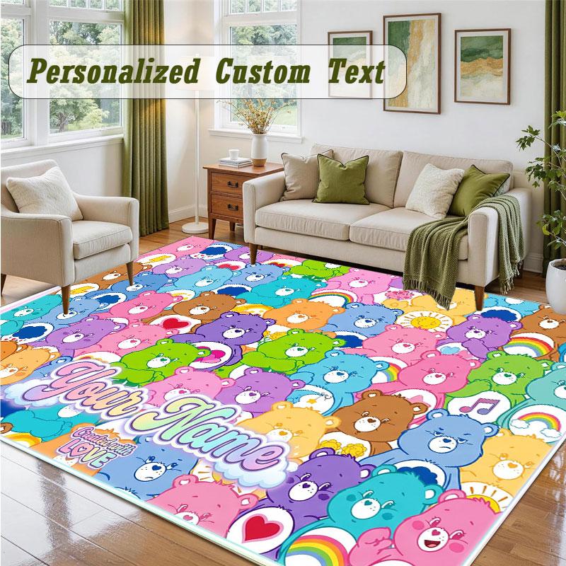 Crystal Velvet Square Rug Custom NameCare Bears Pattern Non Slip Home Floor Decor Rug