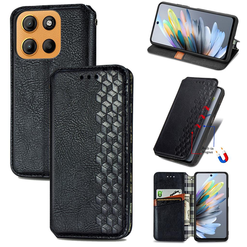 For Motorola Moto G15 4G Case Rhombus Imprint PU Leather Wallet Phone Cover