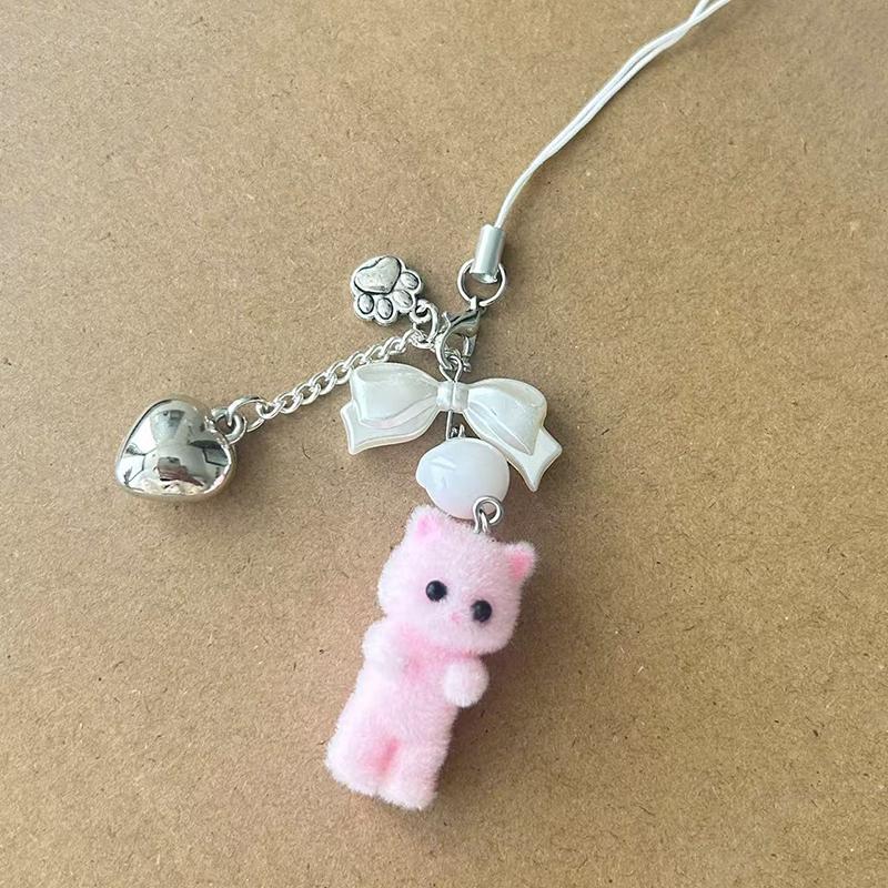 

Cartoon Cat Bow Phone Lanyard Sweet Keychain Cute Flocked Kitten Phone Chain Anti Lost Phone Charm Bag Decoration Gifts рожевий