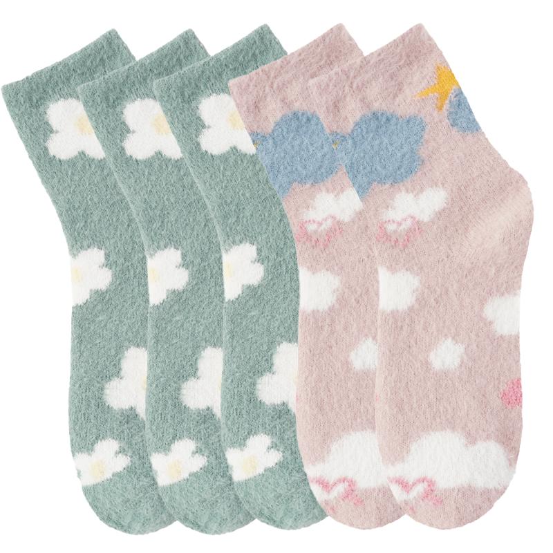 

5 пар термоносков для женщин, коралловые носки, носки с цветочным рисунком, зимние милые модные пушистые женские забавные длинные носки 5 PAIRS