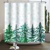 Christmas Shower Curtain Xmas Tree Winter Forest Snow Cute Snowman Bathroom Shower Curtain Waterproof Bath Curtain With Hook