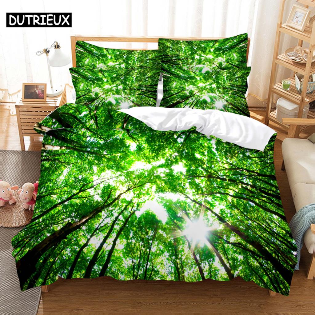 3D HD Scenic Quilt Cover Duvet Pillow Case bed Set Linen Woods Scene Forest King Queen Twin Single Double 3PCS 2PCS Home Textile