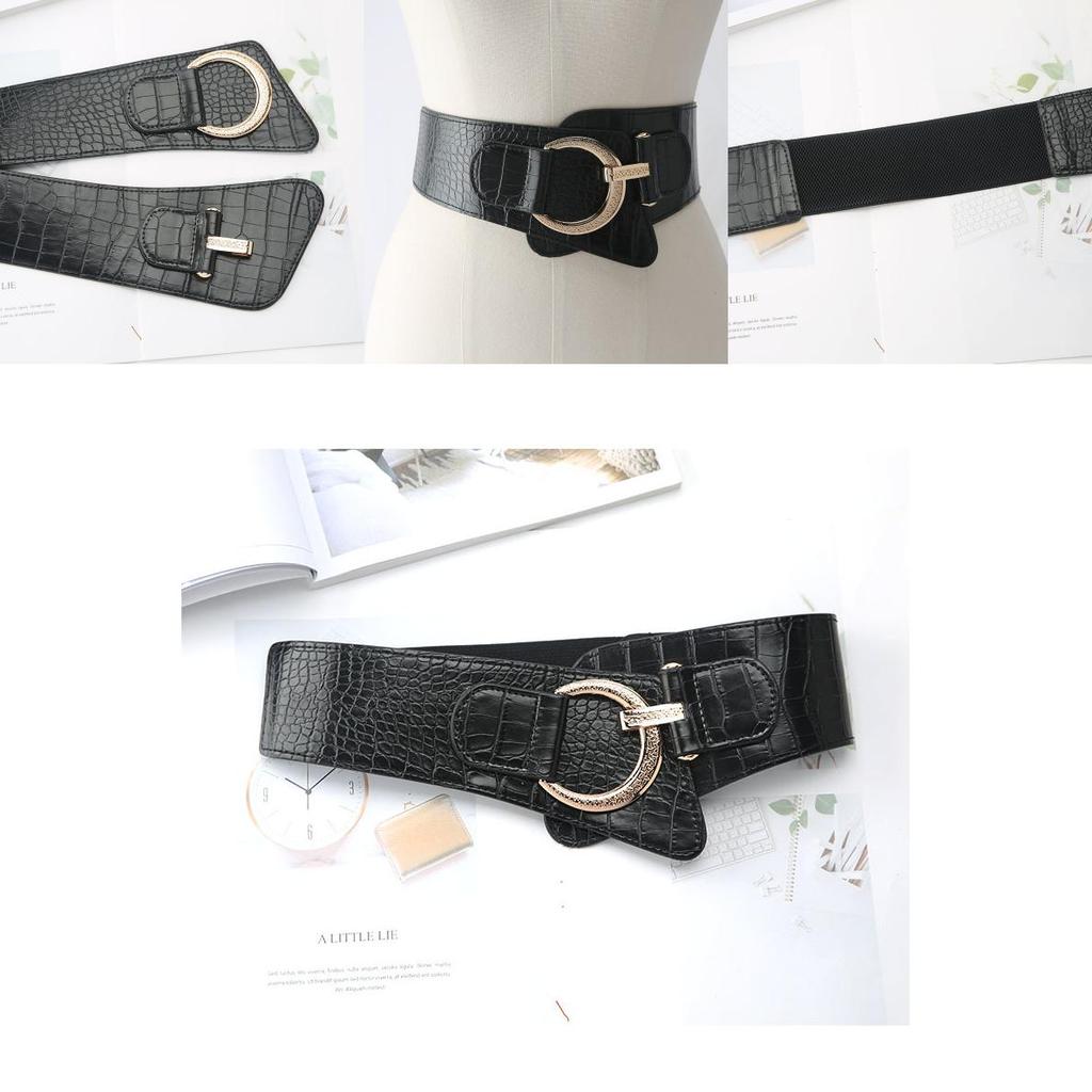 Womens Wide Elastic Waist Belt For Dresses And Coats With Cshaped Buckle And Stitching Design