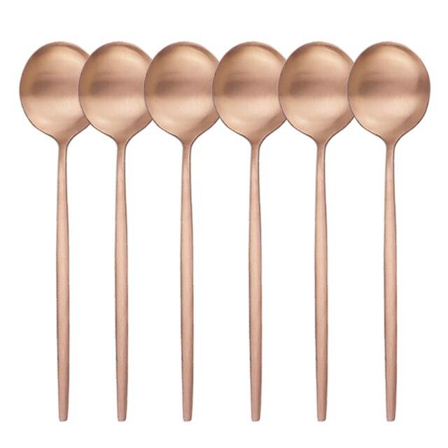 6Pcs Black Gold Cutlery Set Stainless Steel Dinnerware Spoon Set Dessert Spoon Dinner Tableware Set Party Kitchen Silverware Set