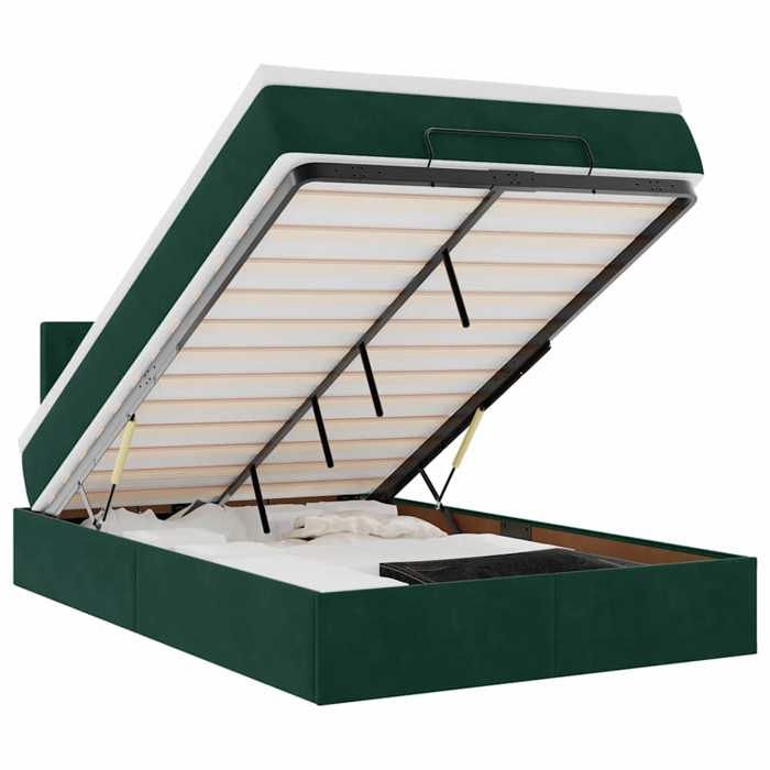 Exclusive House - Ottoman Bed Frame with Dark Green Mattress 120x200 Cm Velvet