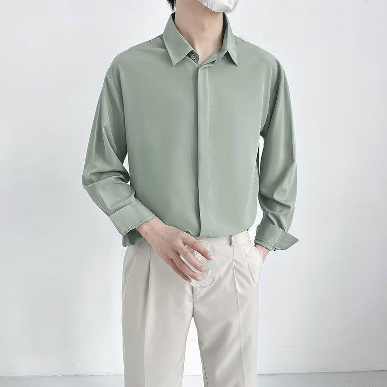 High End White Shirt Men'S Long Sleeved Spring Ice Feeling Light Mature Style Shirt Korean Version Trendy Handsome On Clothes Men