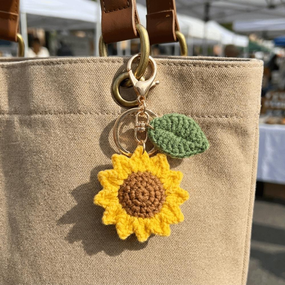 Cotton Crochet Sunflower Pendant Fabric Bag Lanyard Charm Cute Knitted Keychain Daily