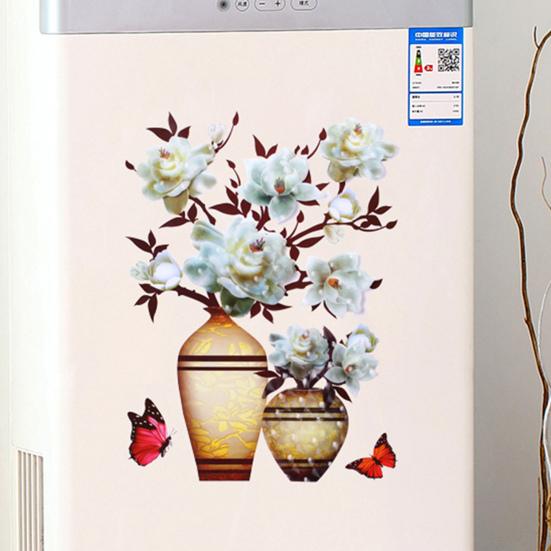 Creative Wall Decal Realistic Waterproof Bright-colored Self-adhesive Flower Vase