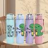 1PC Green Dinosaur Quote Cartoon 750ml Color Plastic Sports Water Bottle Leakproof Flip Straw Lid Suitable for Sports Office Home Use