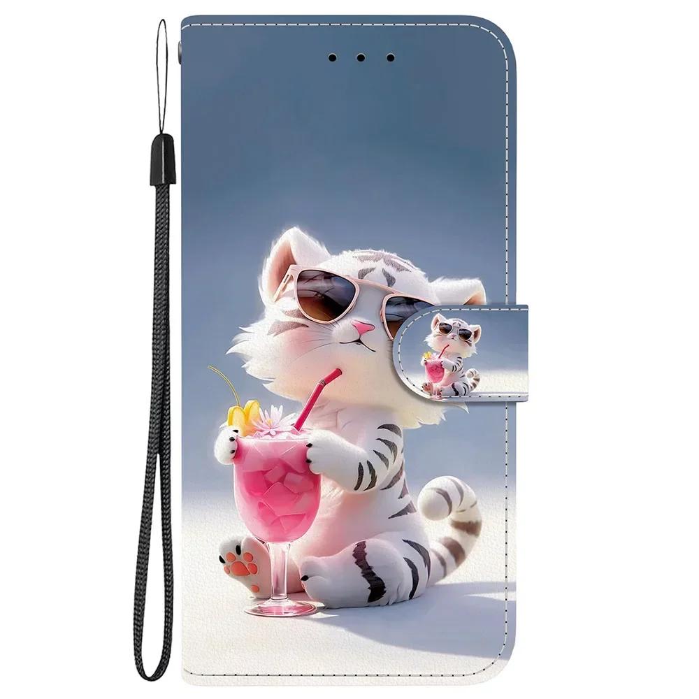 Cute Painting Leather Flip Phone Case For Samsung Galaxy S22 S23 FE S24 Plus S25 Ultra Flower Butterfly Wallet Stand Back Cover