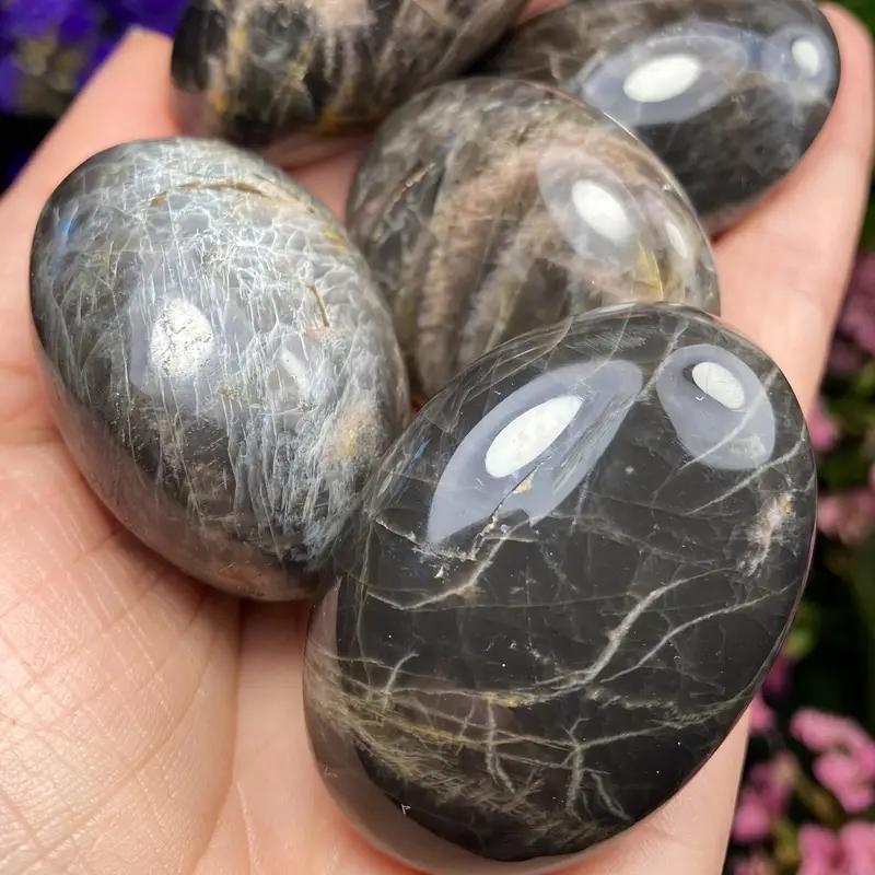 1pc Black Moonstone Palm Stone Polished Natural Crystal Gem for Relaxation and Relief Unscented Solid Moonstone Tumbled Stone