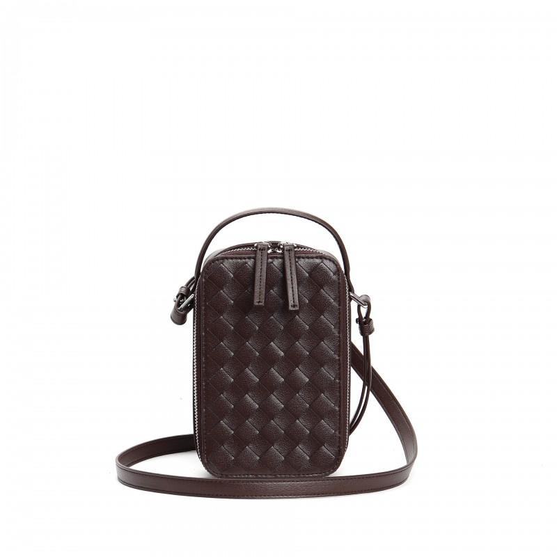 Woven Mini Square Crossbody Bag Women Genuine Leather Handheld Shoulder Street Style Daily Use