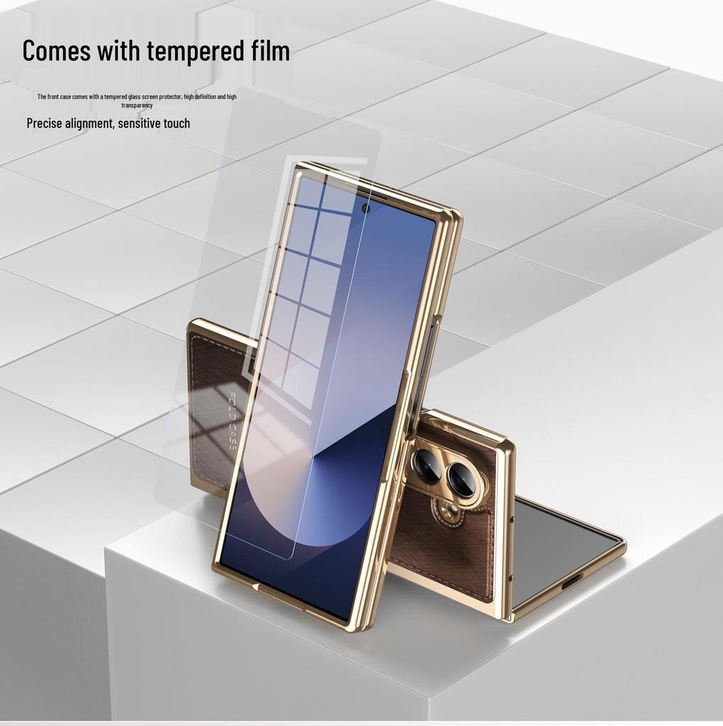 Gold Thread Texture Folding Electroplated Leather Case for Samsung Z Fold7 